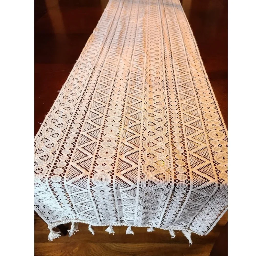 Crocheted Boho Table Runner Bohemian Cottage Farmhouse Decor Decorative Cloth - Picture 2 of 9